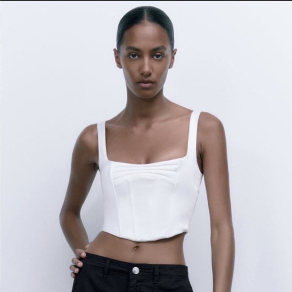 Zara White Satin Corset Cropped Top NWT Size XS